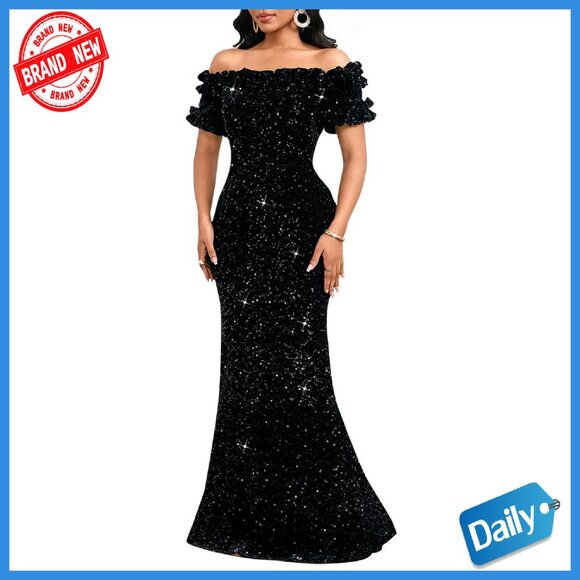 Sequin Off Shoulder Mermaid Maxi Dress Formal Evening Party Bodycon Sequin Off Shoulder Mermaid Maxi Dress Formal Evening Party Bodycon